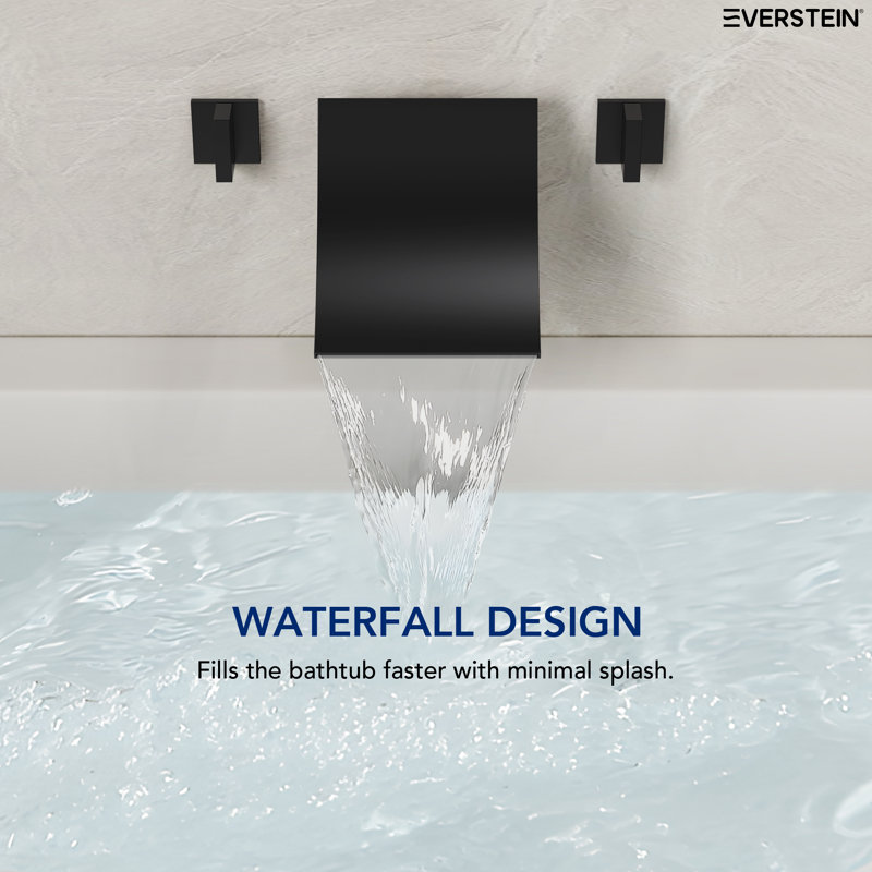2 Handle Wall Mount Waterfall Bathroom Tub Faucet, Matte Black