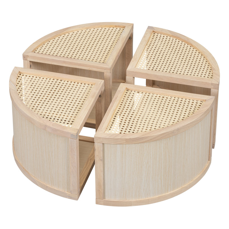 Round To Square Block Modular Coffee Table  Rattan With Storage 4 Piece