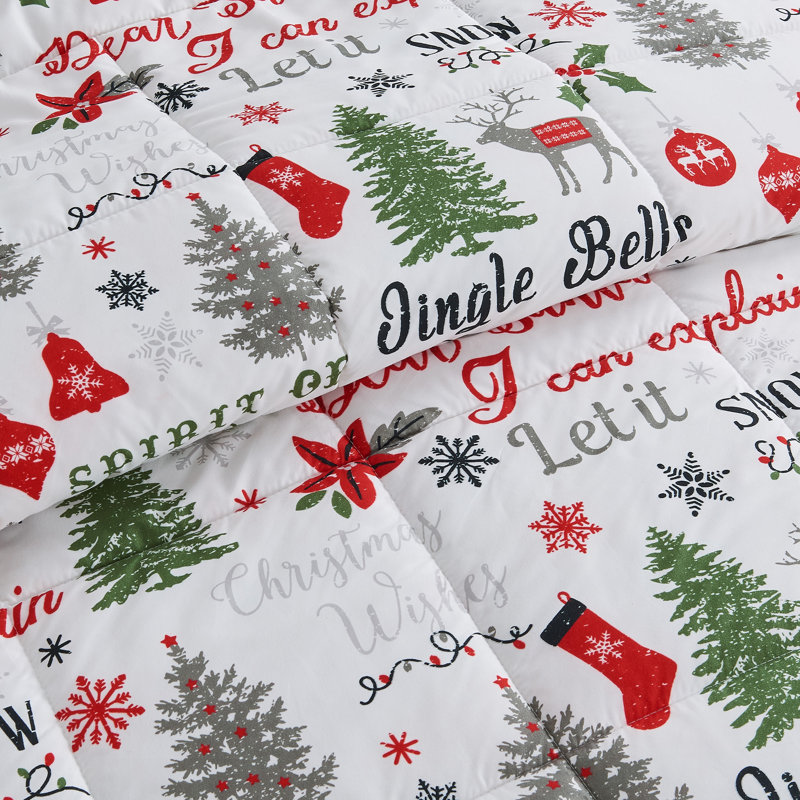 Holiday Printed Down-Alternative Comforter Set with Shams, Twin Comforter + 1 Standard Sham, Carol