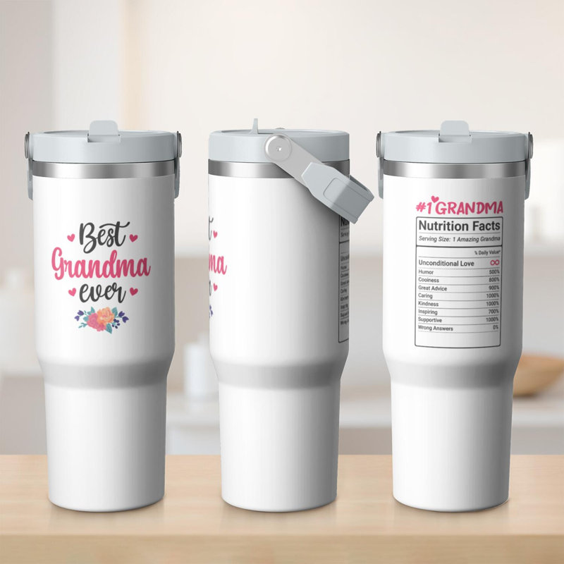 Gobelet 30 oz avec couvercle et poignée Gobelets isothermes en acier inoxydable Bouteille d'eau mignonne avec bascule (cadeau de grand-mère)