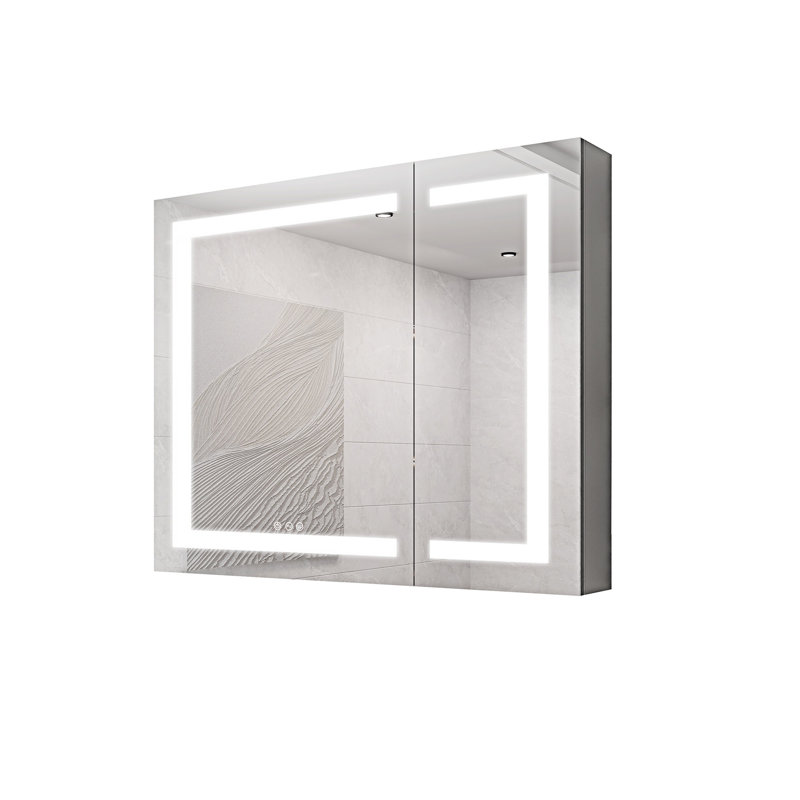 Armoire à pharmacie à double porte avec miroir de coiffeuse à DEL et antibuée