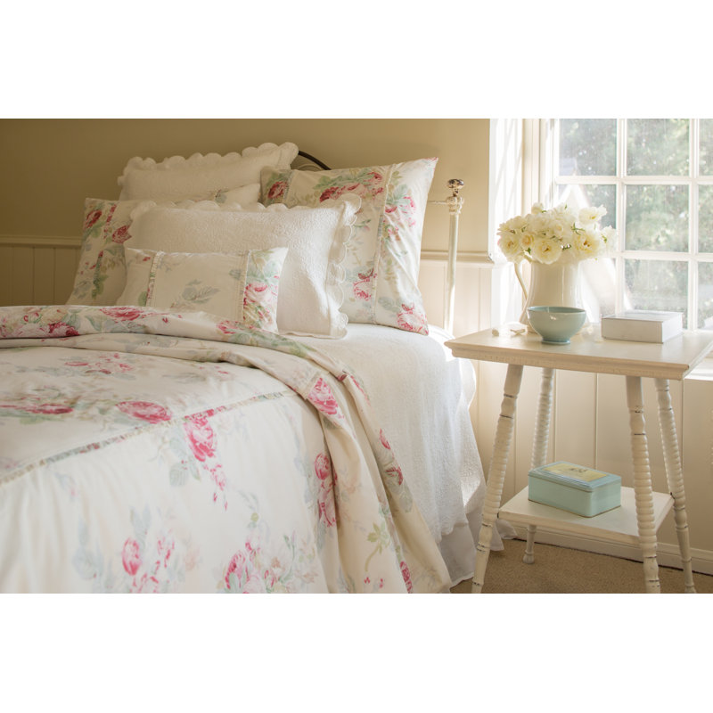 Shore Rose Floral Cotton Duvet Cover, Queen Duvet Cover, Cream Floral