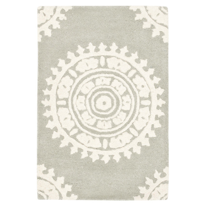 Tapis gris clair / ivoire en laine touffeté à la main Camisa, Rectangle 2 pi x 3 pi