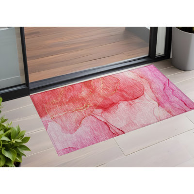 Tapis intérieur lavable antidérapant abstrait 3 pi x 5 pi rose