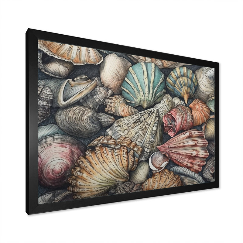 Seaside Seashells V sur toile, Cadre photo noir, H 30 po x l 40 po x P 1,5 po
