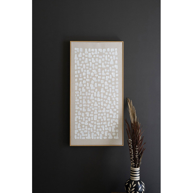  Art mural, peinture abstraite encadrée kaki et blanche