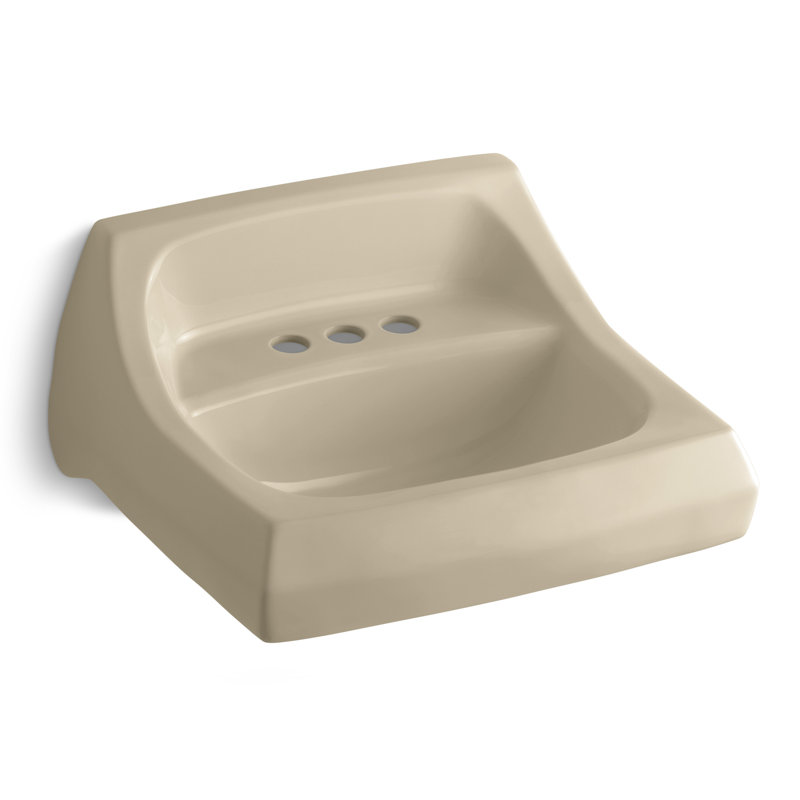 Kingston Vitreous China Rectangular Wall Mount Bathroom Sink with Overflow, Single Hole, White