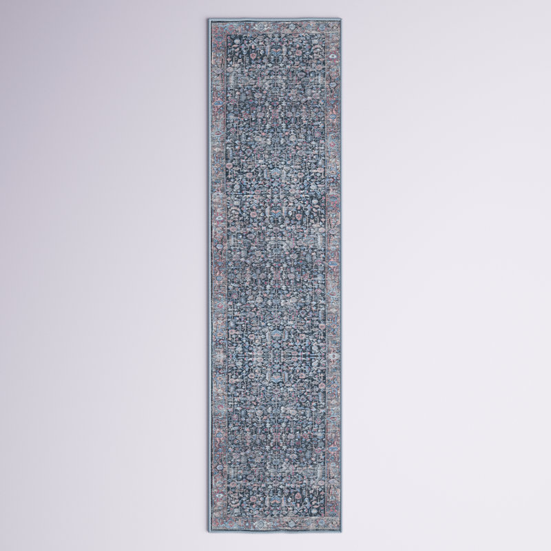 Kugler Oriental Machine Washable Blue/Denim Area Rug, Runner 1'11" x 7'2"