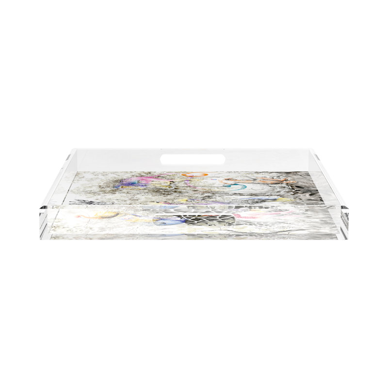 Arcadia Tiger And Zebra Scene Acrylic Square Decorative Tray, 2" H x 18" W x 18" W, Arcadia Giraffe Scenic