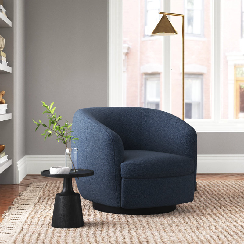Marcy Upholstered Swivel Barrel Chair, Elite Indigo Blue Textured Chenille/Black