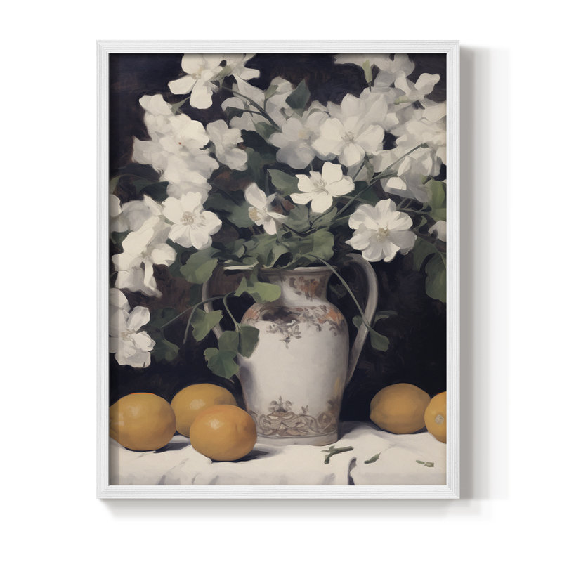 Impression florale rétro X, reproduction encadrée - bois massif, H 11 po x l 9 po, Blanc