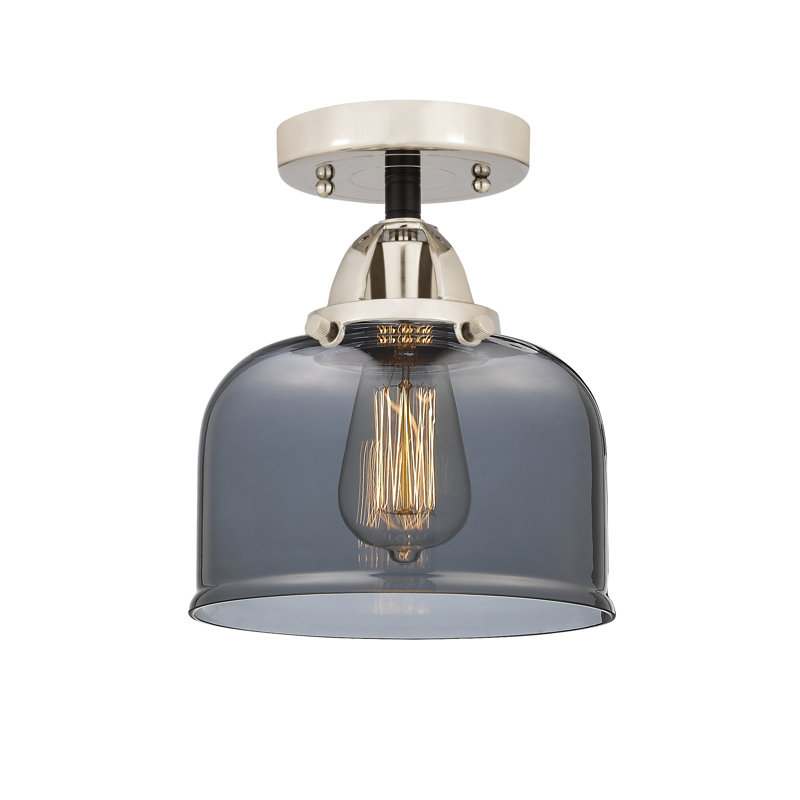 Plafonnier semi-encastré en verre à DEL, Plaqué couleur fumée, H 9,25 po x l 8 po x P 8 po, Nickel poli noir