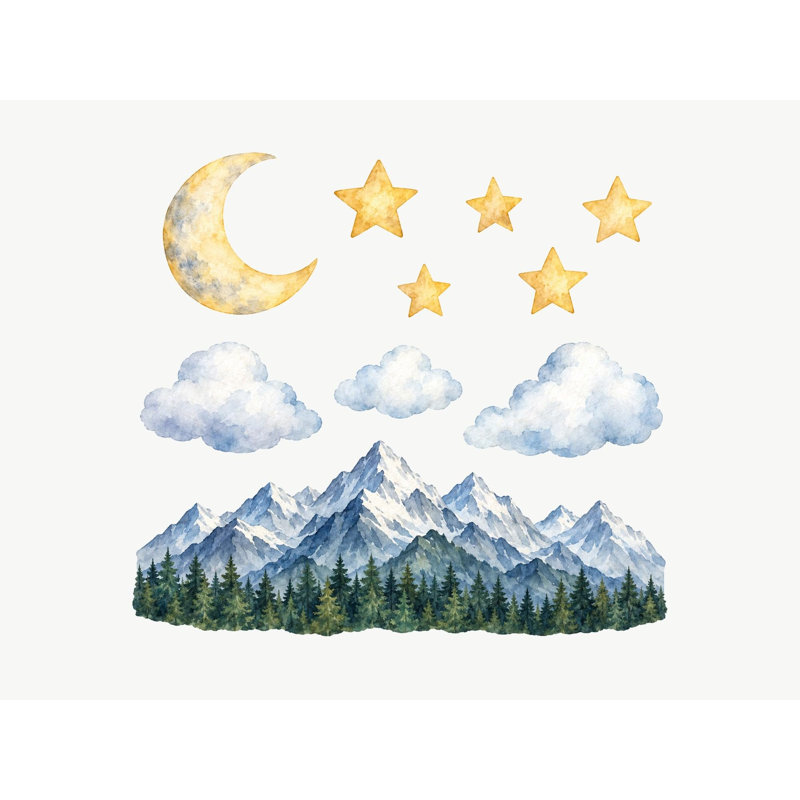 Snowy Blue Mountain Wall Decals, Set of 10 Peel and Stick Nursery Wall Stickers, Satin Finish Removable Kids Room Wall Art, 20"W x 20"H (50 x 50 cm)