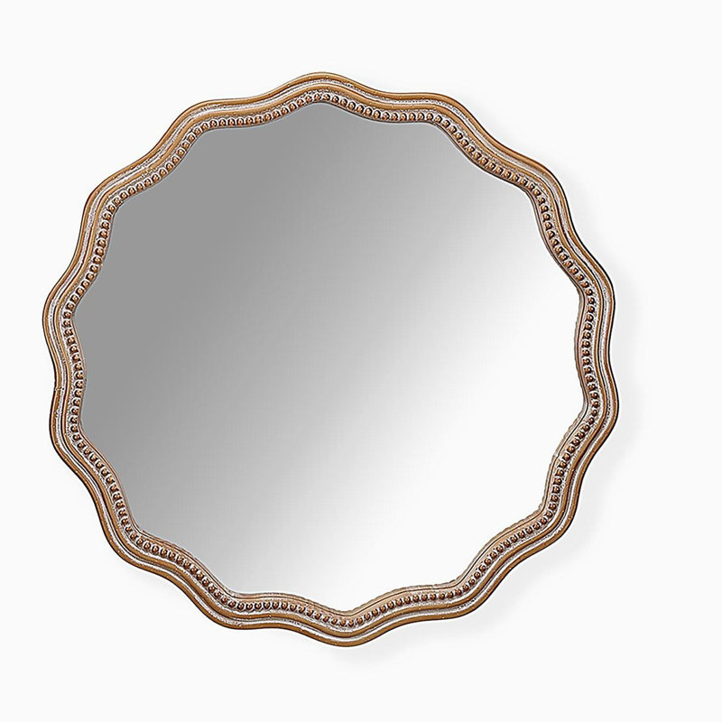 23,62 pouces miroir rond rond en bois ondulé miroir mural festonné