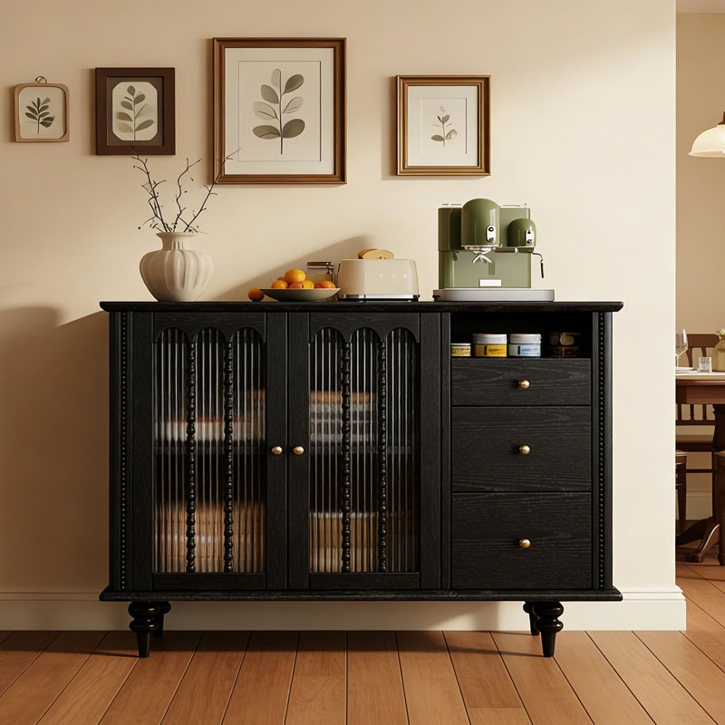 Buffet de rangement rétro et simple, Noir, H 39,37 po x l 59,05 po x P 15,74 po