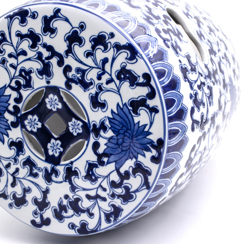 Blue & White Hand-Painted Lotus Ceramic Garden Stool