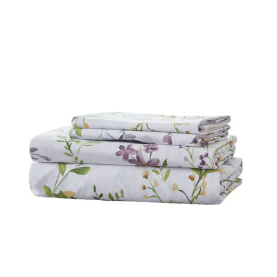 100% Egyptian Cotton Sheet Set, 4 Piece 800 Thread Count Luxury Pink Botanical Shabby Chic Sheet Set, For Bedroom Guest Room Student Dorm All Seasons