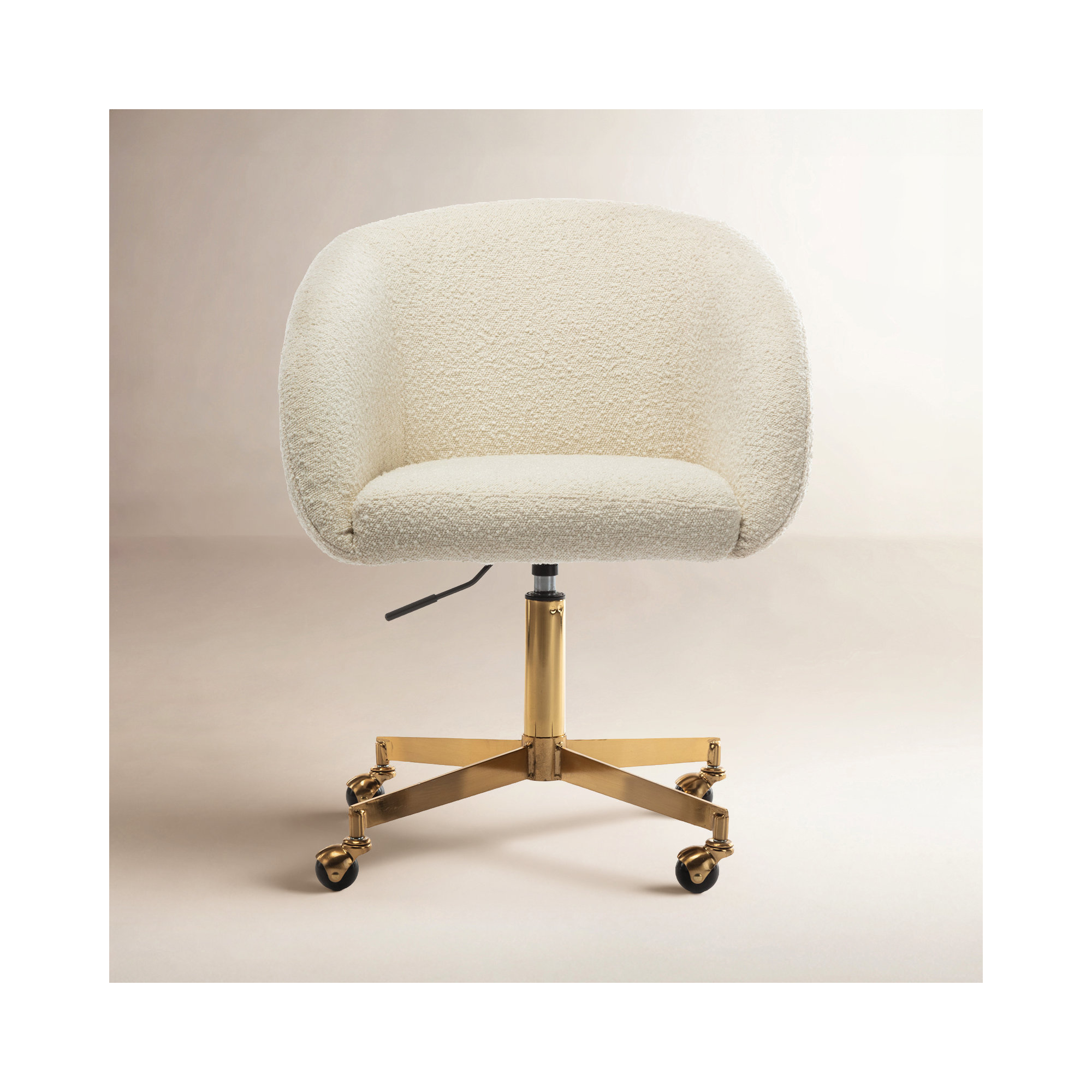 Darius Swivel Office Chair, Gold, White Boucle