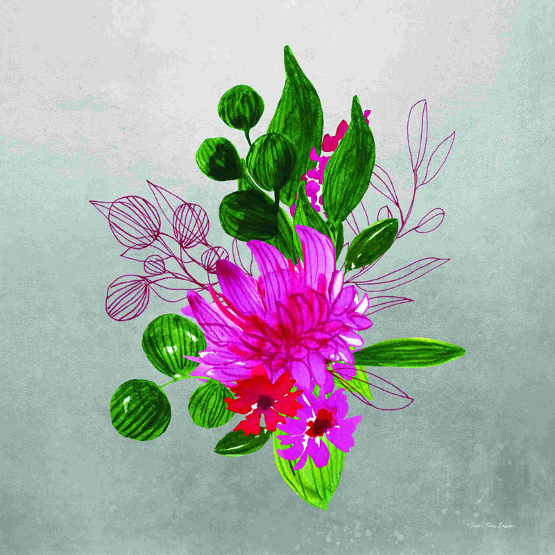 Fleurs modernes à l'aquarelle II, H 12 po x l 12 po, Non, Toile tendue