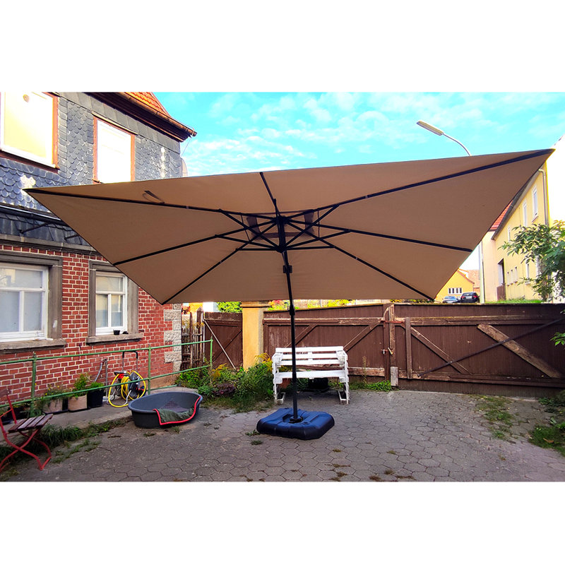Parasol rectangulaire en aluminium 108 "x 138" avec ampoules 24 pieds et base, Beige