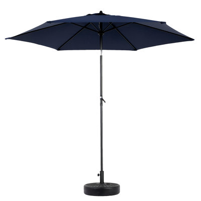 Parasol de table d'extérieur 9 pi avec parasol à bouton-poussoir et manivelle, parasol de marché 6 côtes robustes, terrasse, cour, piscine (base non incluse) (parasol de patio)