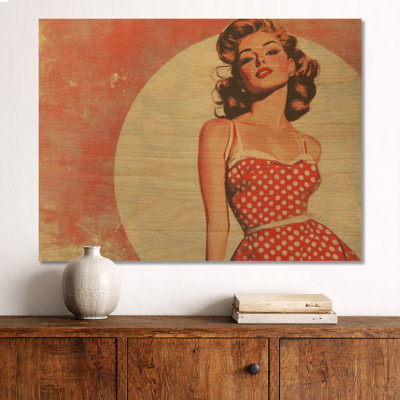 Pin-up à pois - Art mural rétro en bois