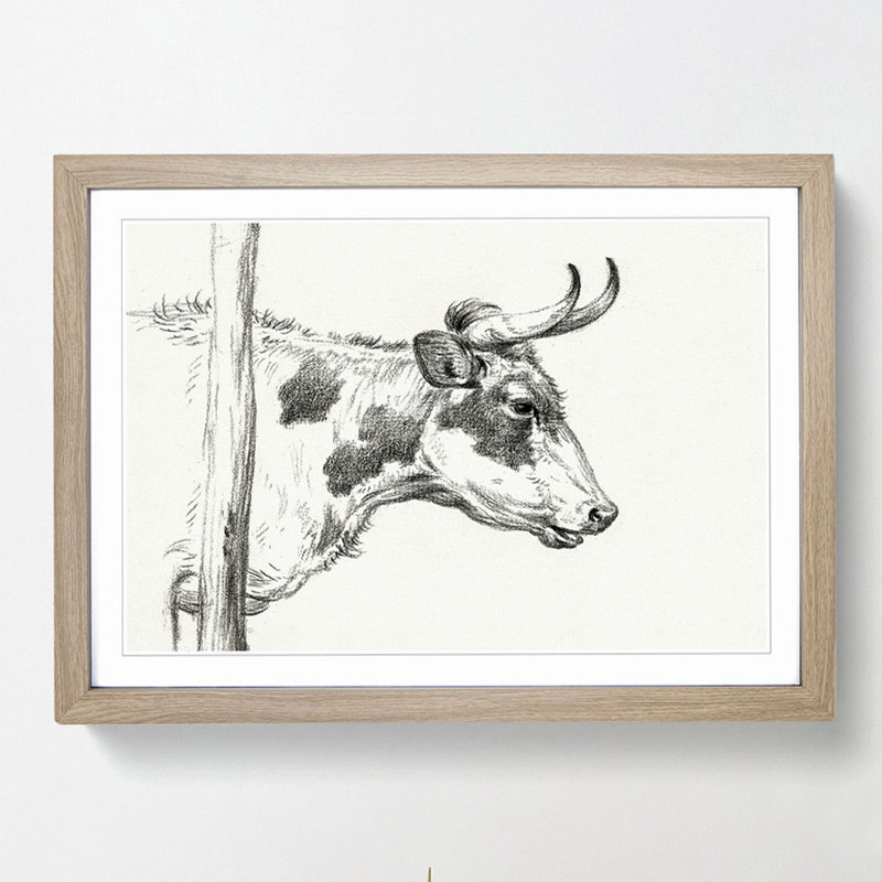 Horns of the Cow by Jean Bernard - Picture Frame Drawing Print, 48cm H x 65cm W x 2cm D, Oak Framed