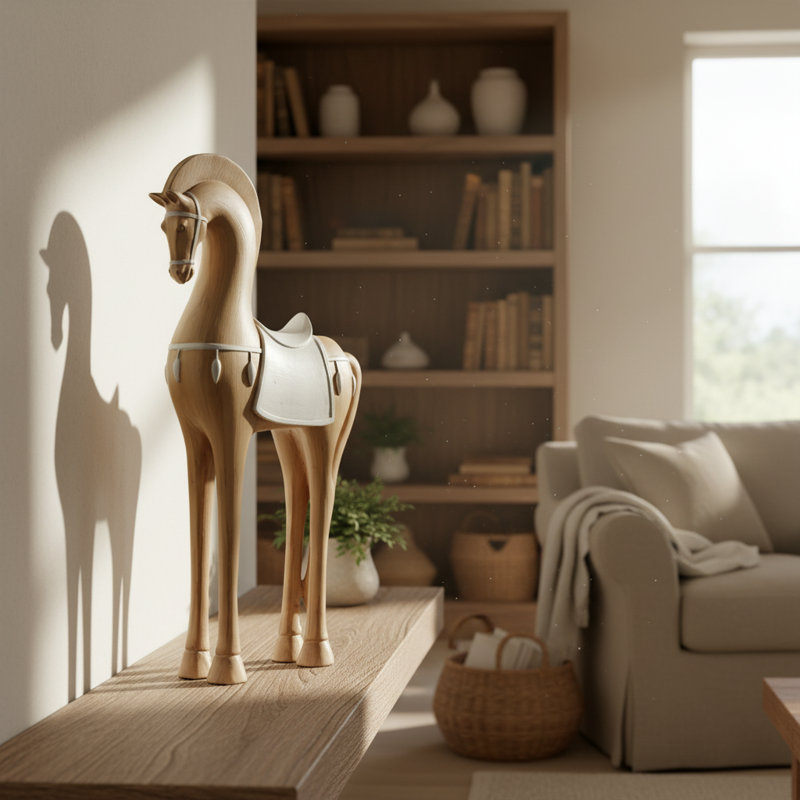 Stylized Handcrafted Vintage Wood Horse Figurine