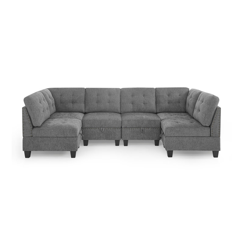 U shape Modular Sectional Sofa,DIY Combination,includes Four Single Chair and Two Corner,Grey Chenille
