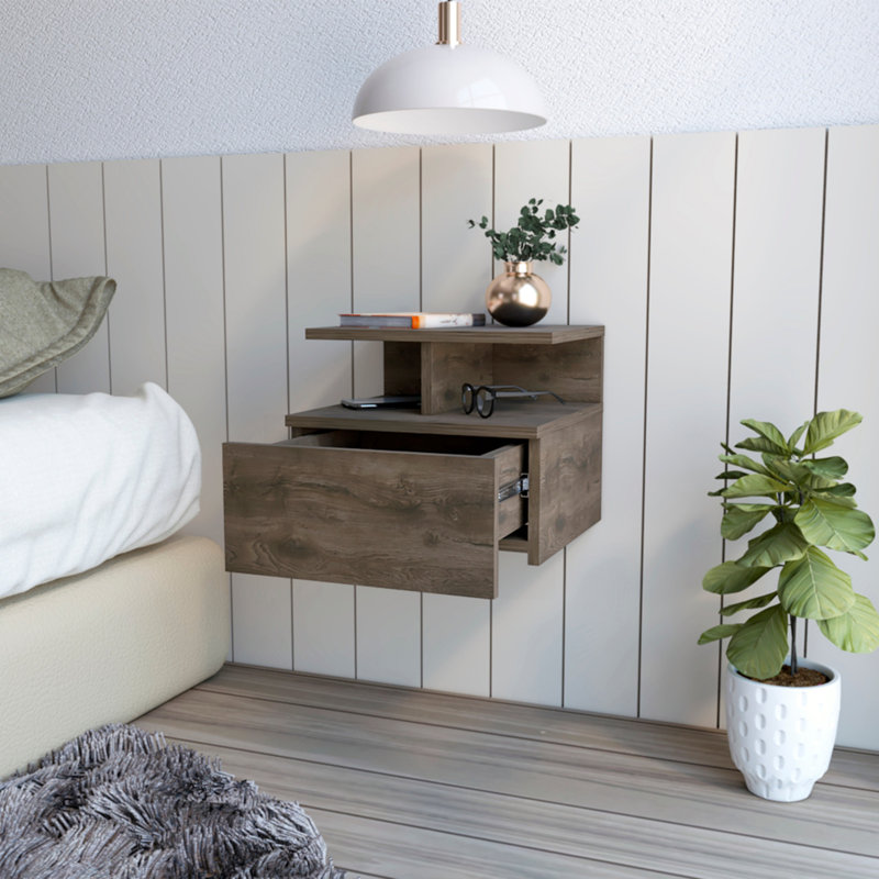 Stylish Floating Nightstand With Versatile Storage Options For Bedroom, Brown