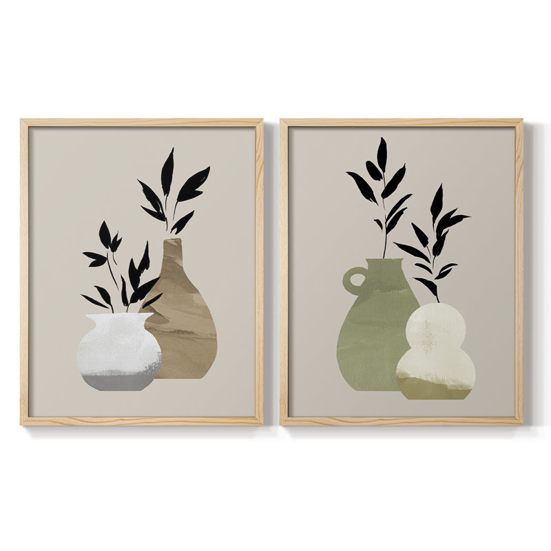 «Simple Bud Vases I», reproduction encadrée de qualité supérieure - prête à être accrochée - aucun clou requis - aucun clou requis