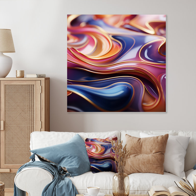 Mauve et bleu, fractale élégante III - impression d'art mural en métal fractal, H 16 po x l 16 po