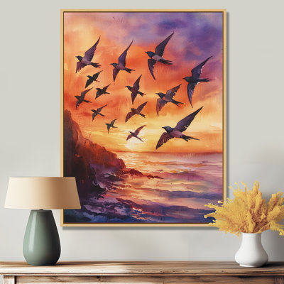 Avamarie, lavande, hirondelles, oiseaux au coucher du soleil