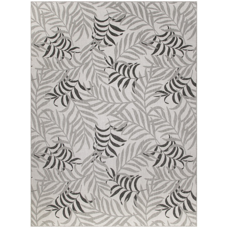 Almerino Floral Polypropylene Indoor/Outdoor Area Rug in Black/Gray, Rectangle 9' x 12'