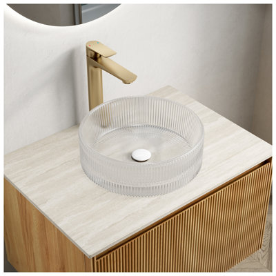 Vasque de salle de bain ronde en verre cristal transparent SONNY 14,17 po