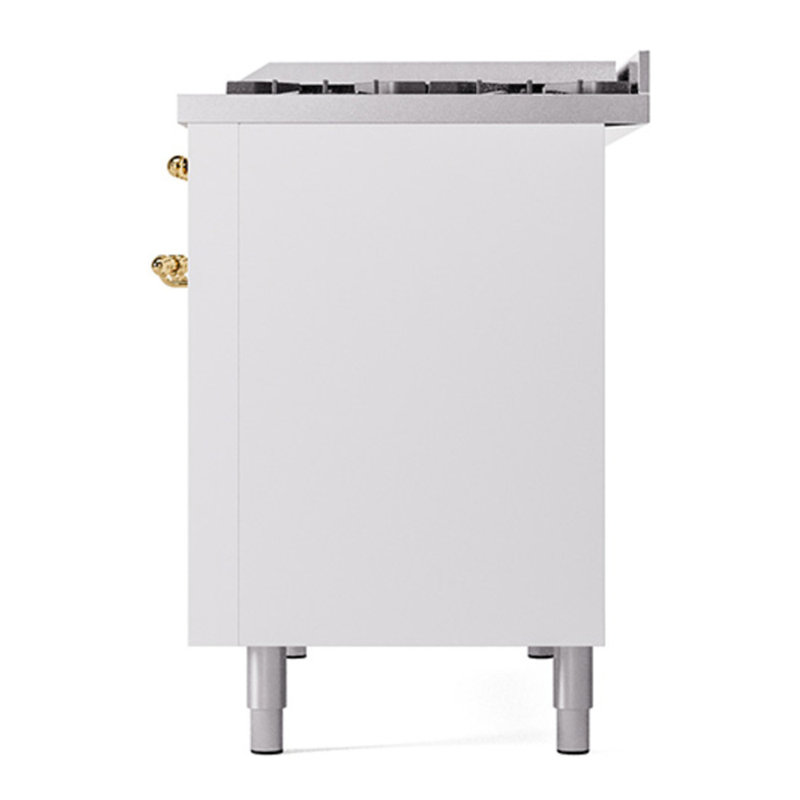 ILVE Nostalgie II 48 in Dual Fuel Range, 8 Burner, Griddle, White/Brass, Natural Gas
