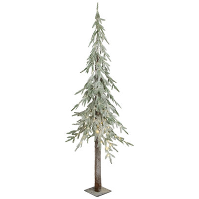 Pre-Lit Alpine Flocked Artificial Christmas Tree - Clear LED Lights
