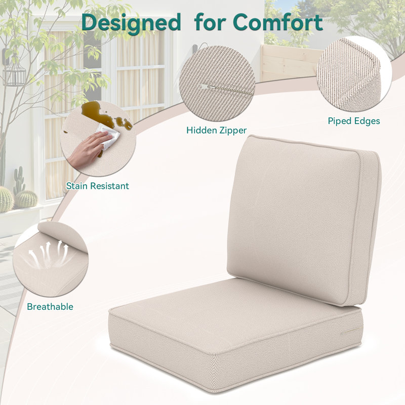 Outdoor Chair Cushions, 24" X 23" High-Density Foam Deep Seat Patio Cushions Olefin Fabric & Removable Zipper Cover Outdoor Furniture Replacement Cushions