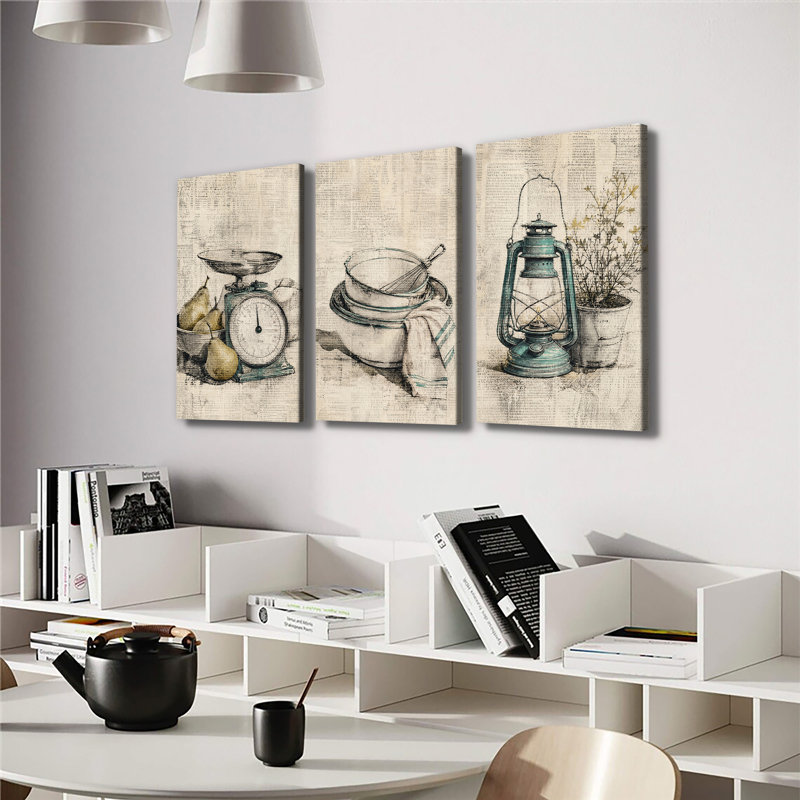 Tableau sur toile, nature morte vintage représentant une cuisine de ferme, impression à l'huile, décor mural pour salle à manger et cuisine.
