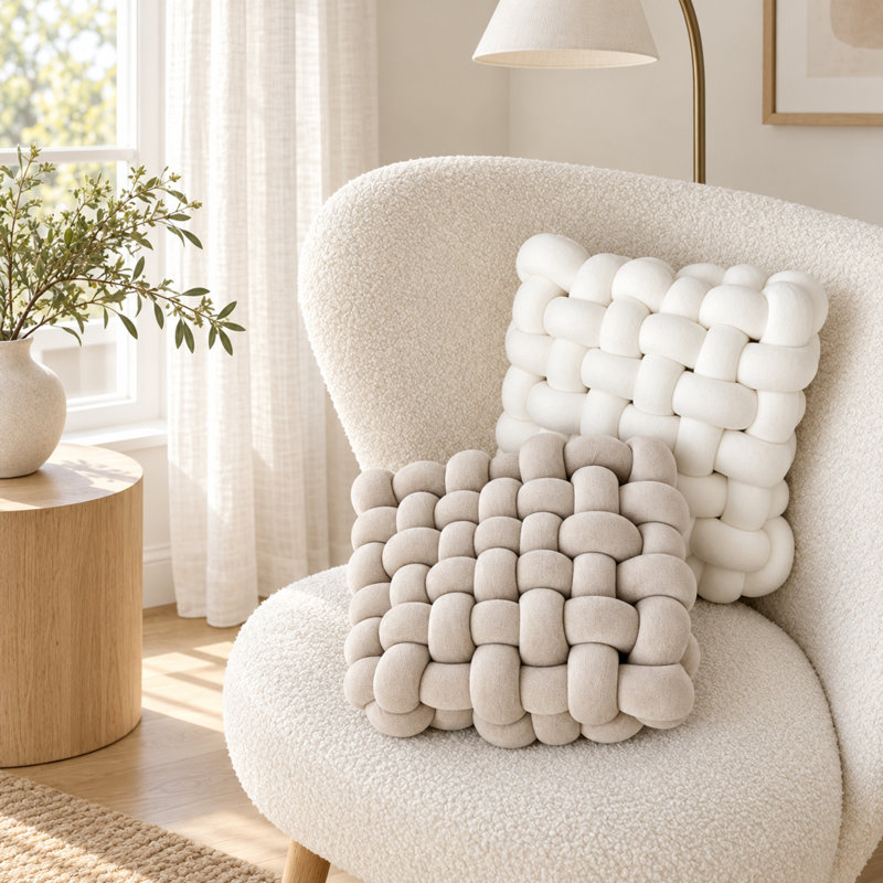 Ensemble de 2 coussins Knot - Coussins décoratifs pour canapé, canapé et lit, coussins décoratifs doux et confortables, Gris