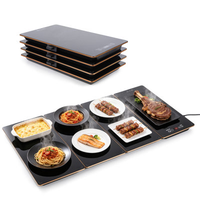 Plateau chauffant électrique, chauffe-plats 4 en 1 pour fêtes avec 8 réglages de température et minuterie 24 heures, surface chauffante en verre de 34 po x 15 po, plaques chauffantes modulaires pour la restauration et les rassemblements