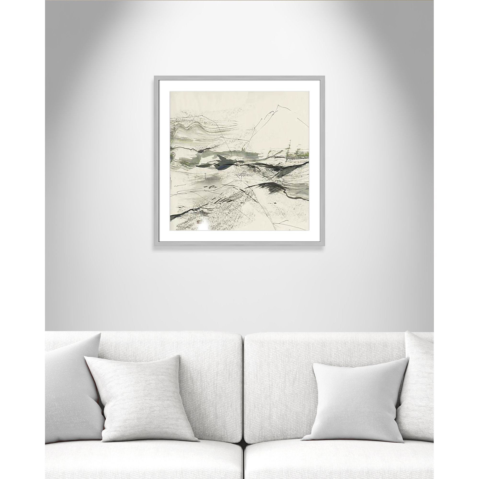 Green Sketches, Silver Box Framed, 27.5" H x 27.5" W x 1.25" D