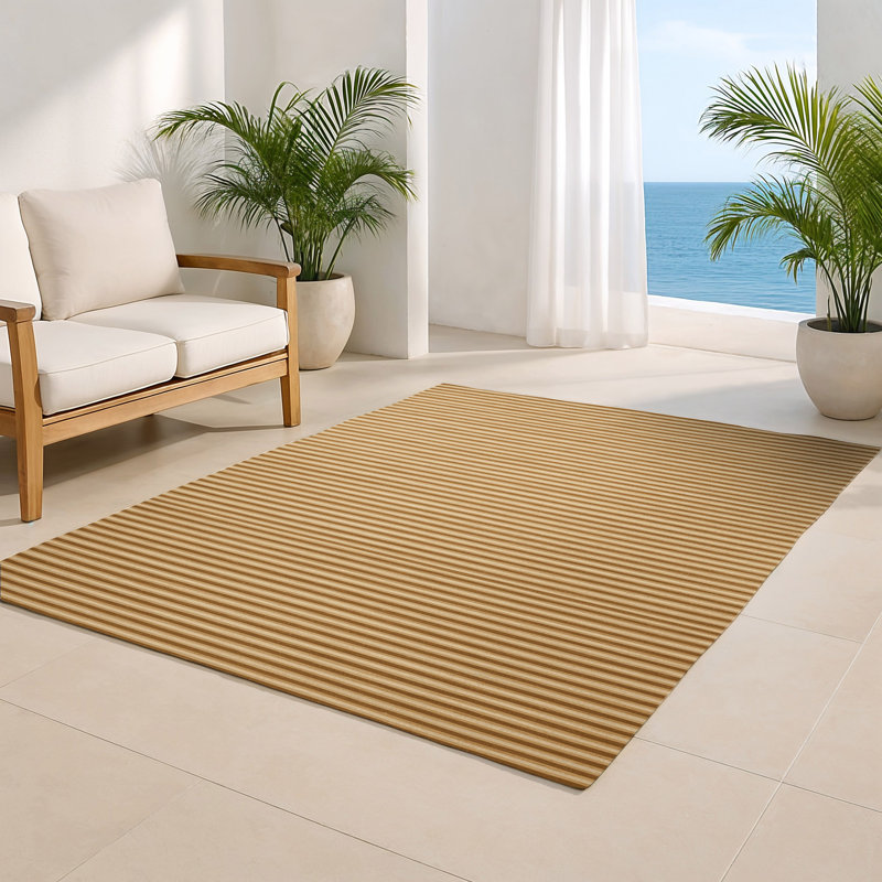 Tapis intérieur / extérieur brun HorizontalStripes, Rectangle 9 pi x 12 pi