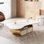Table basse ovale de ton blanc avec tablette de rangement et tiroir pour le salon, design papillon moderne