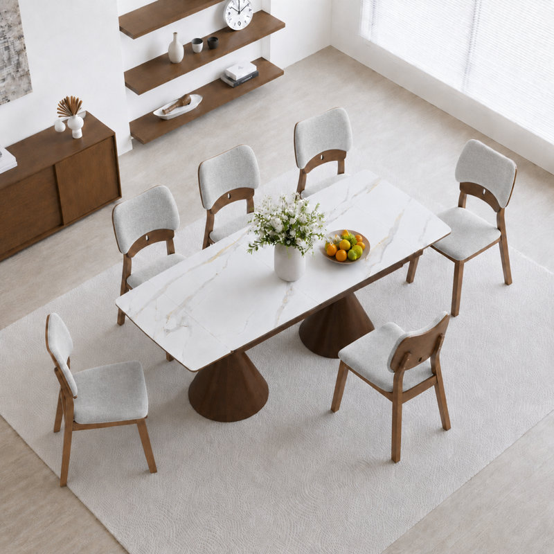 Ensemble de table de salle à manger moderne extensible 54 "- 78" Dominick, 7 pièces : table, 6 chaises, Gris, Noyer