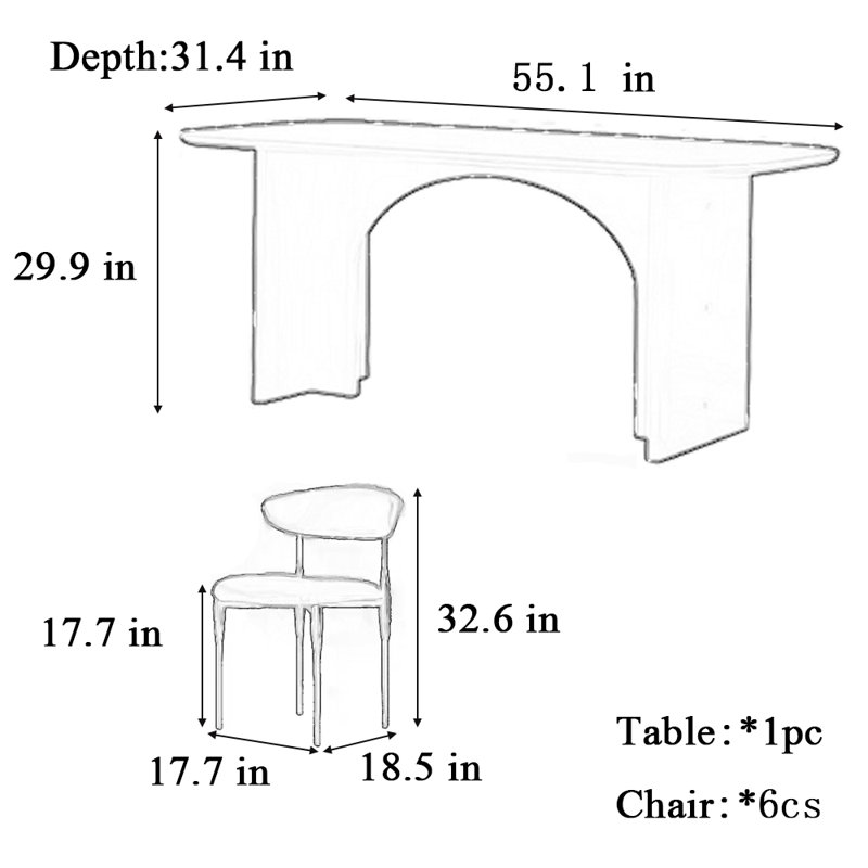table de salle à manger et chaise de style, H 29,9 po x L 55,1 po x l 31,4 po, Blanc