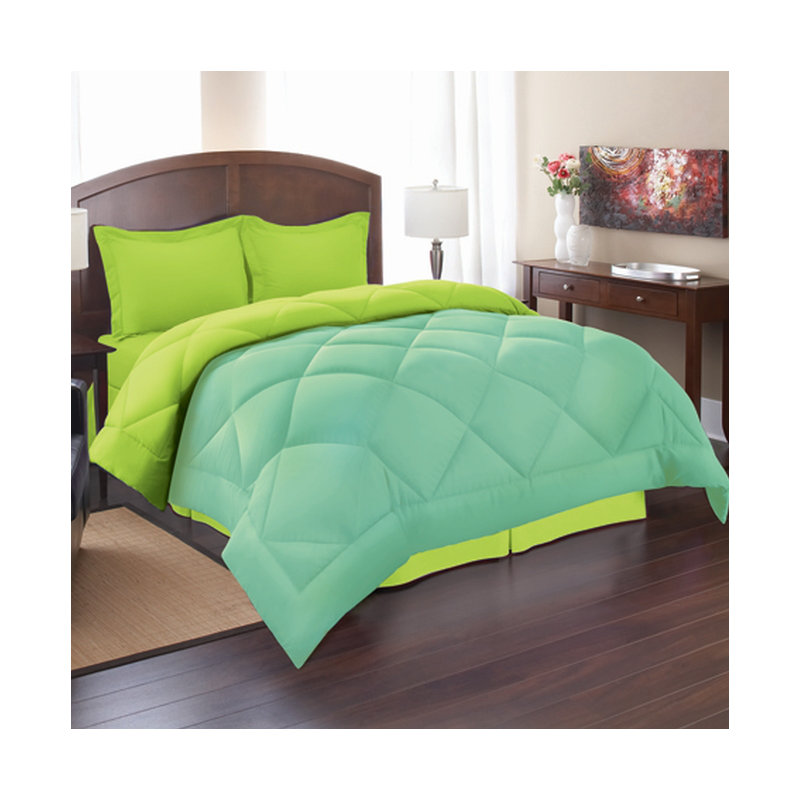 Ensemble d'édredon réversible en microfibre , Édredon simple / simple TG et 1 taie décorative, Aqua / lime