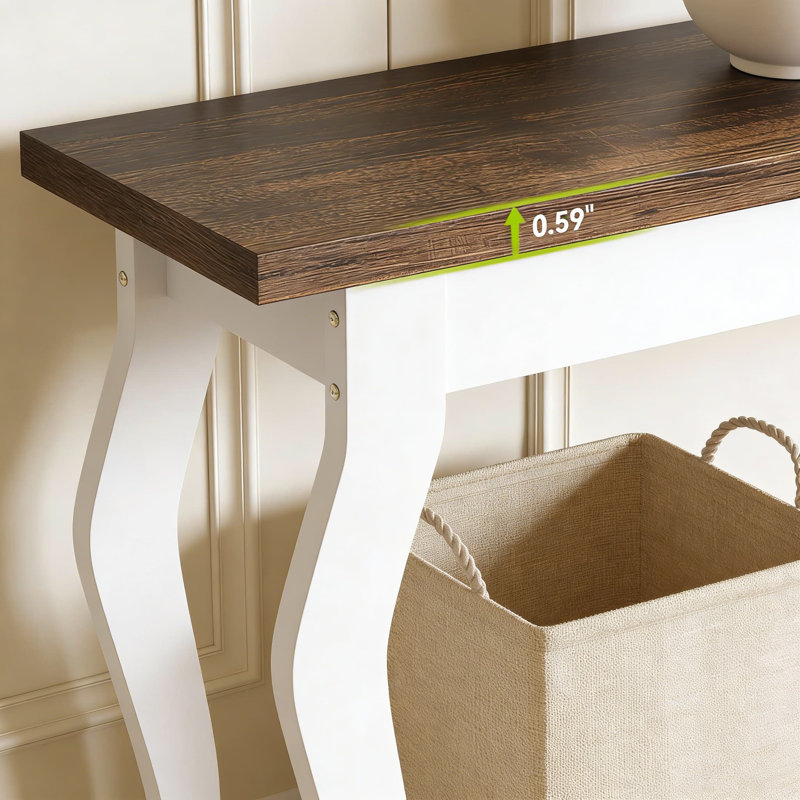 Console extra longue pour canapé derrière, canapé à 2 niveaux en bois rétro avec pieds en métal pour le couloir, le vestibule et le salon
