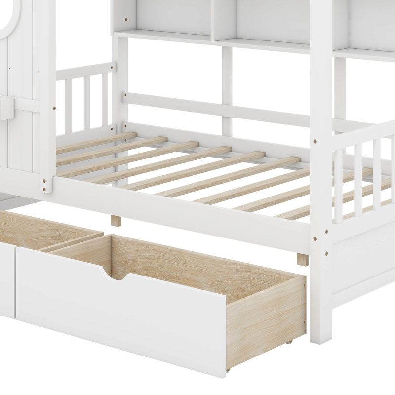 Lit simple avec tiroirs, Blanc
