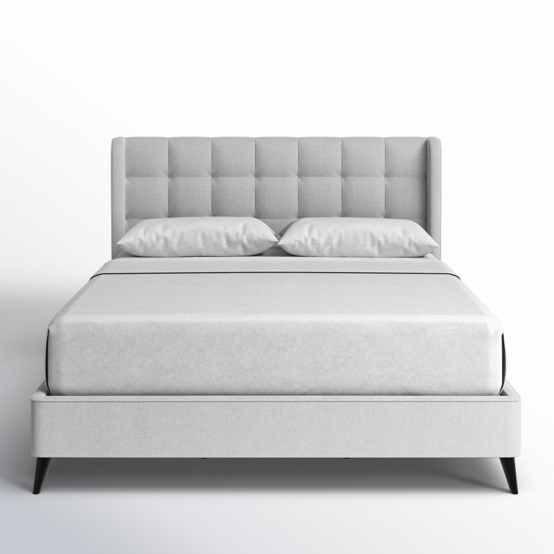 Light Gray Queen Upholstered Tufted Wingback Bed